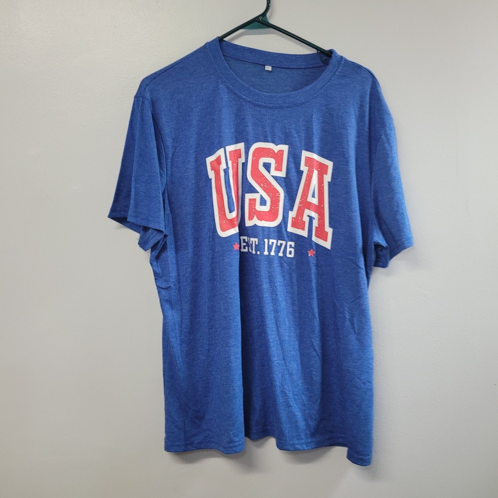USA Est. 1776 T Shirt Mens XL Blue Heather Short Sleeve Patriotic Graphic Tee